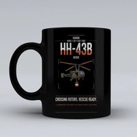 Thumbnail for Kaman HH-43B Huskie design on black ceramic mug, double-side print