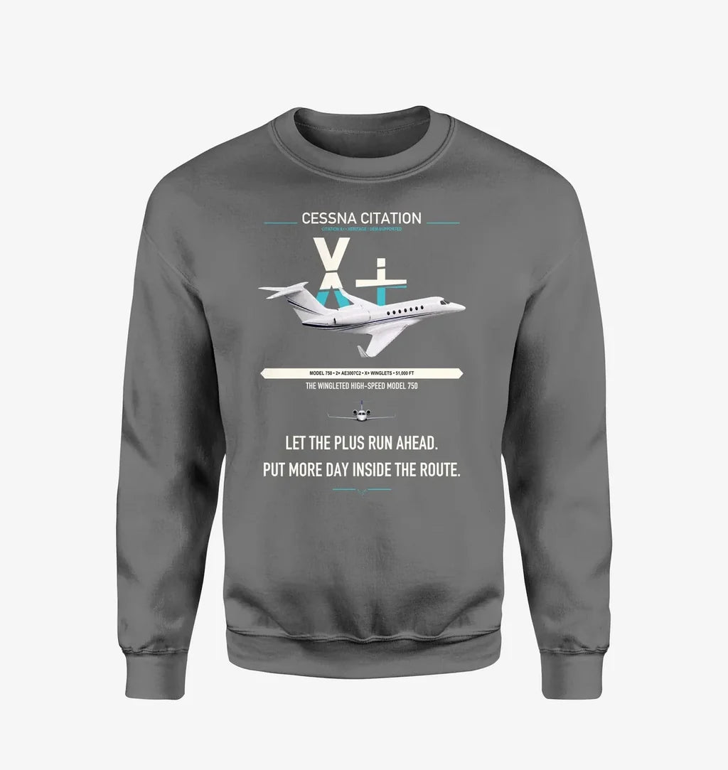Cessna Citation X+ design on gray sweatshirt