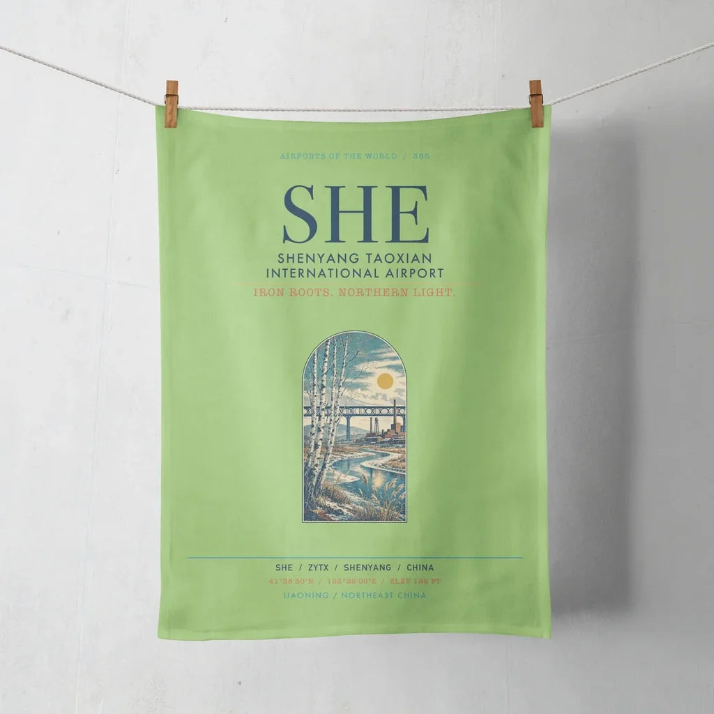 Shenyang Taoxian International Airport (SHE) design on light green towel