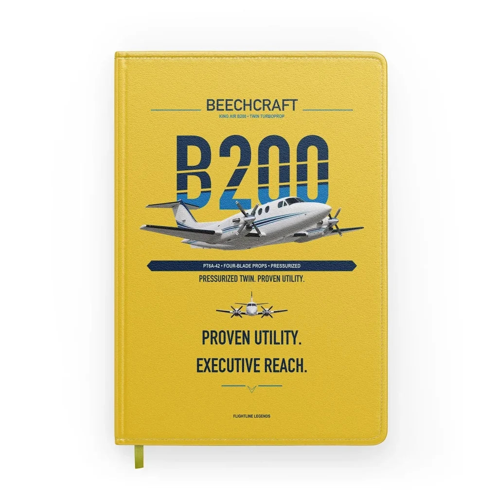 Beechcraft King Air B200 design on yellow notebook