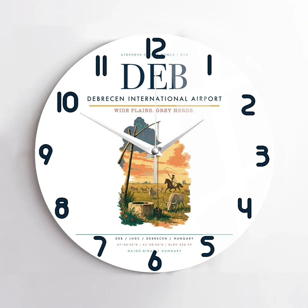 Debrecen International Airport (DEB) design on white no frame wall clock