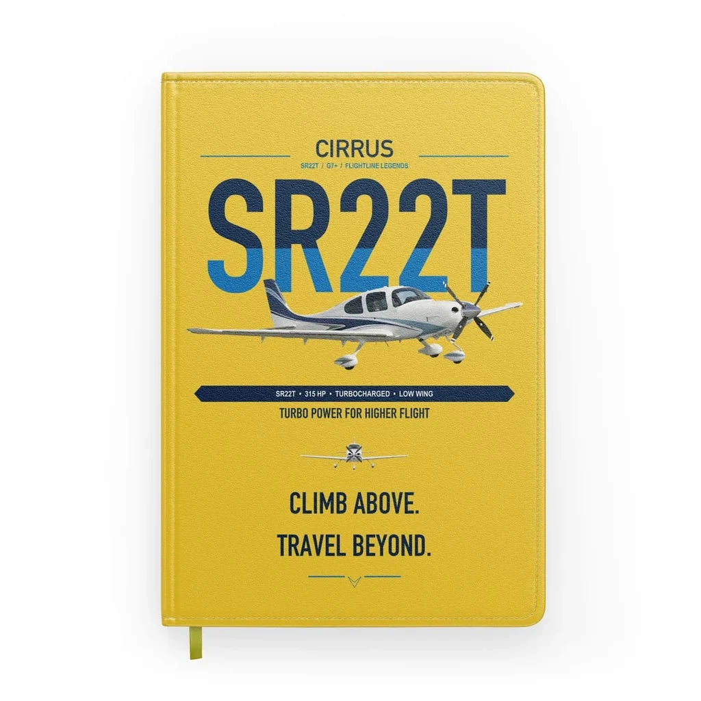 Cirrus SR22T design on yellow notebook