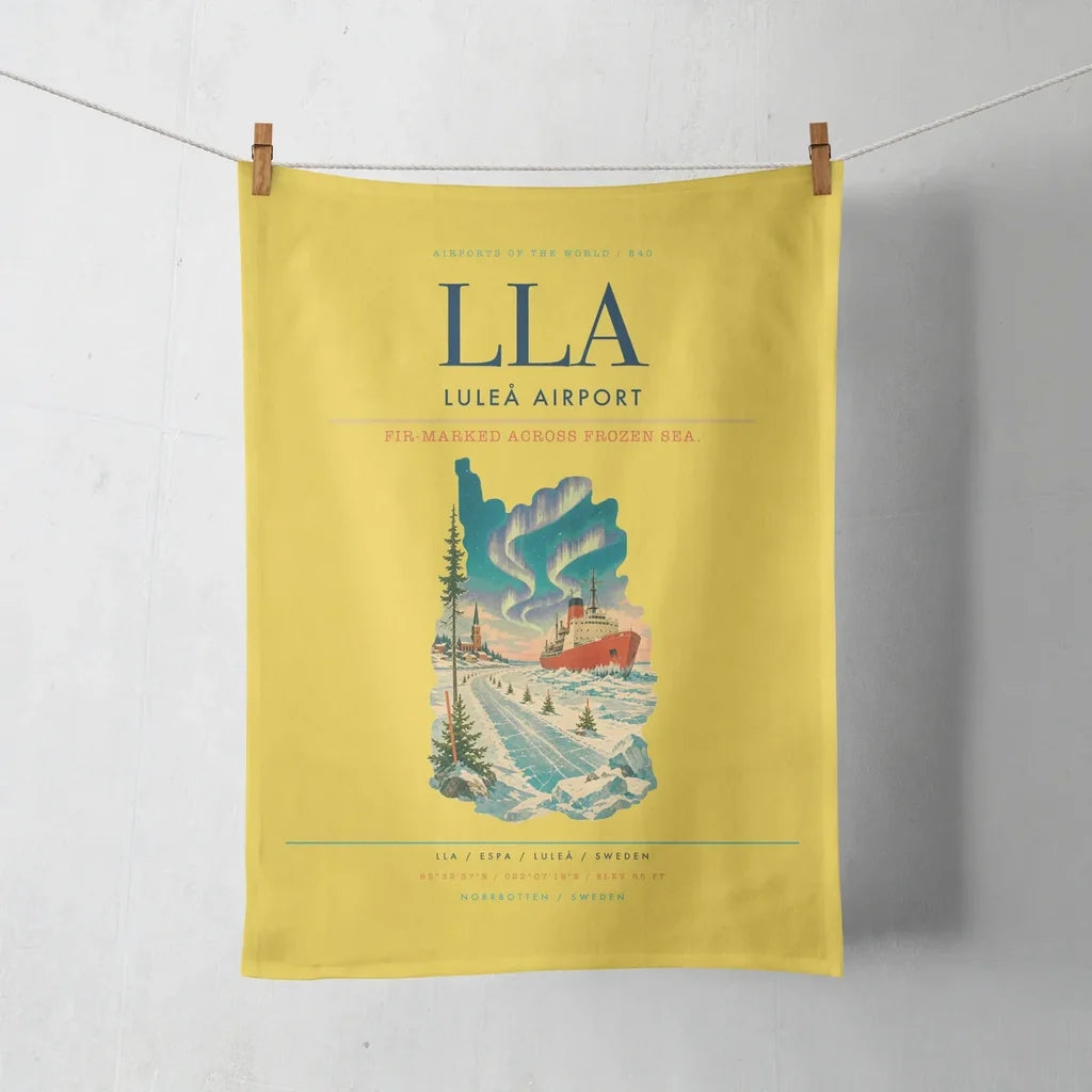 Luleå Airport (LLA) design on yellow towel