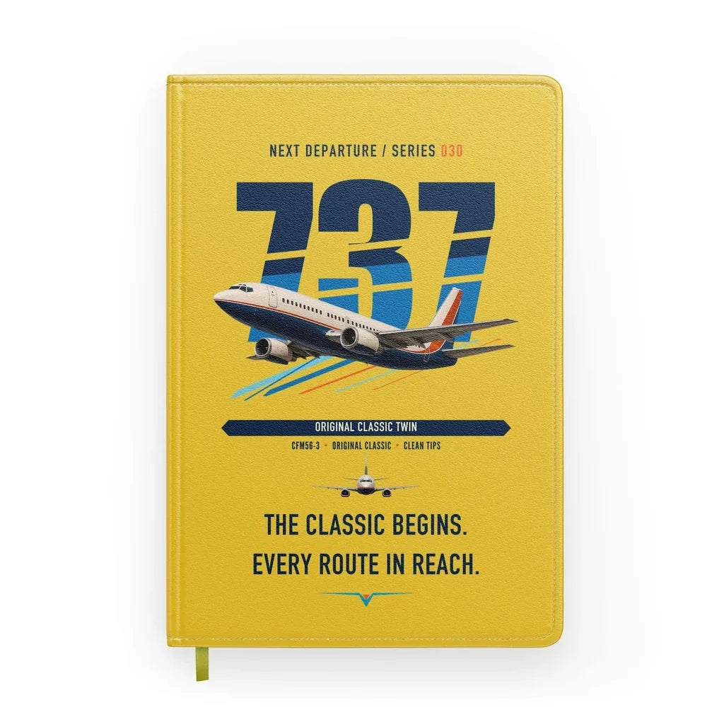 Boeing 737-300 Classic design on yellow notebook