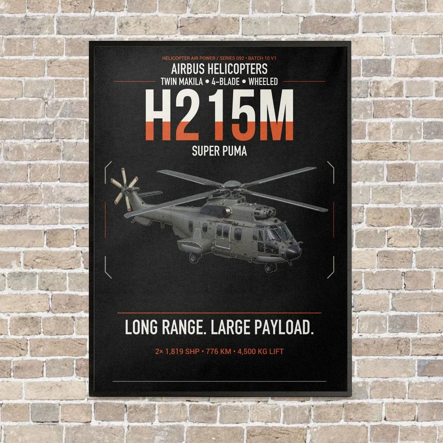 Airbus H215M vertical canvas print - framed - black background