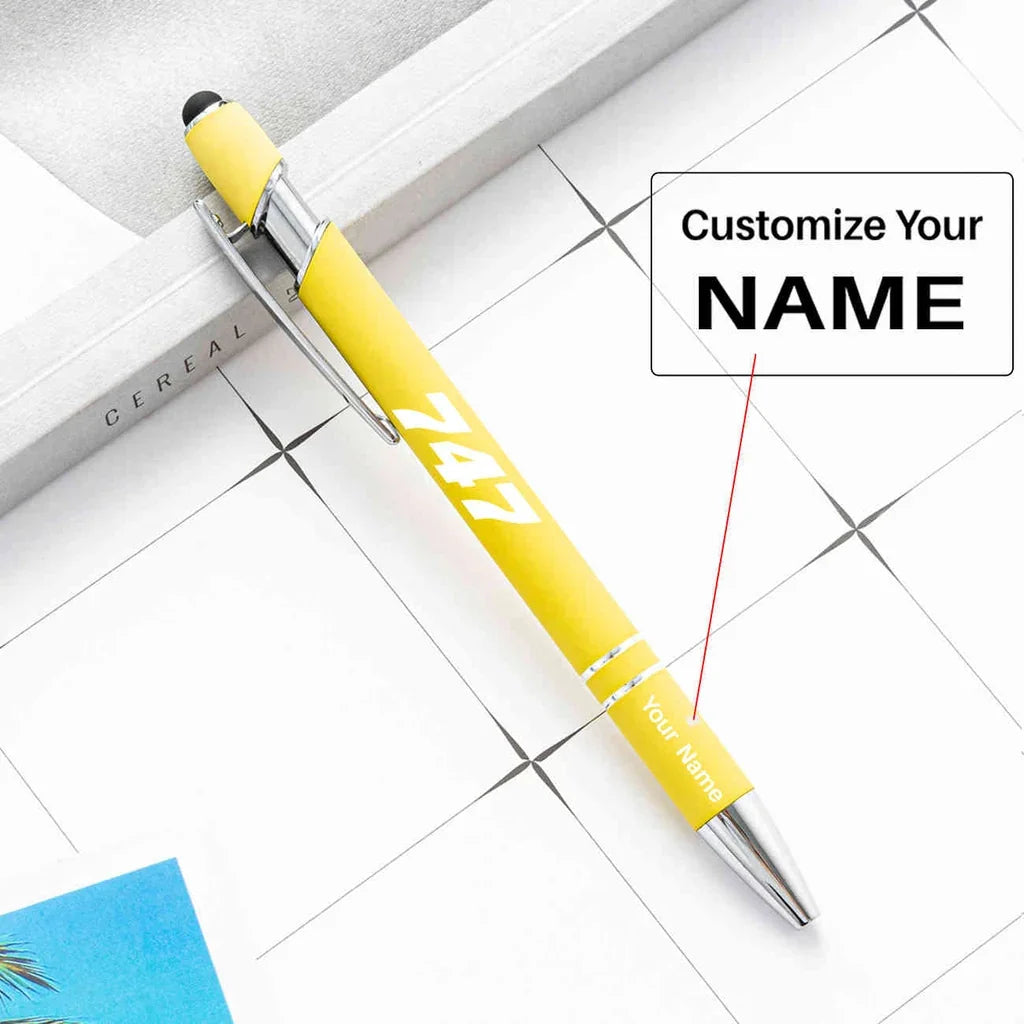 Boeing 747 Flat Text touch pen - yellow with name