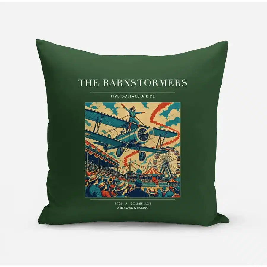 VINTAGE G4017 - The Barnstormers - Designed Pillows design on darkgreen