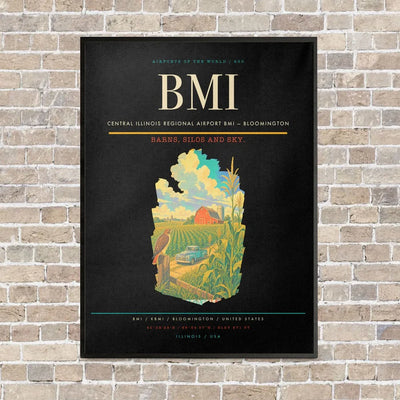 Central Illinois Regional Airport BMI — Bloomington vertical canvas print - framed - black background