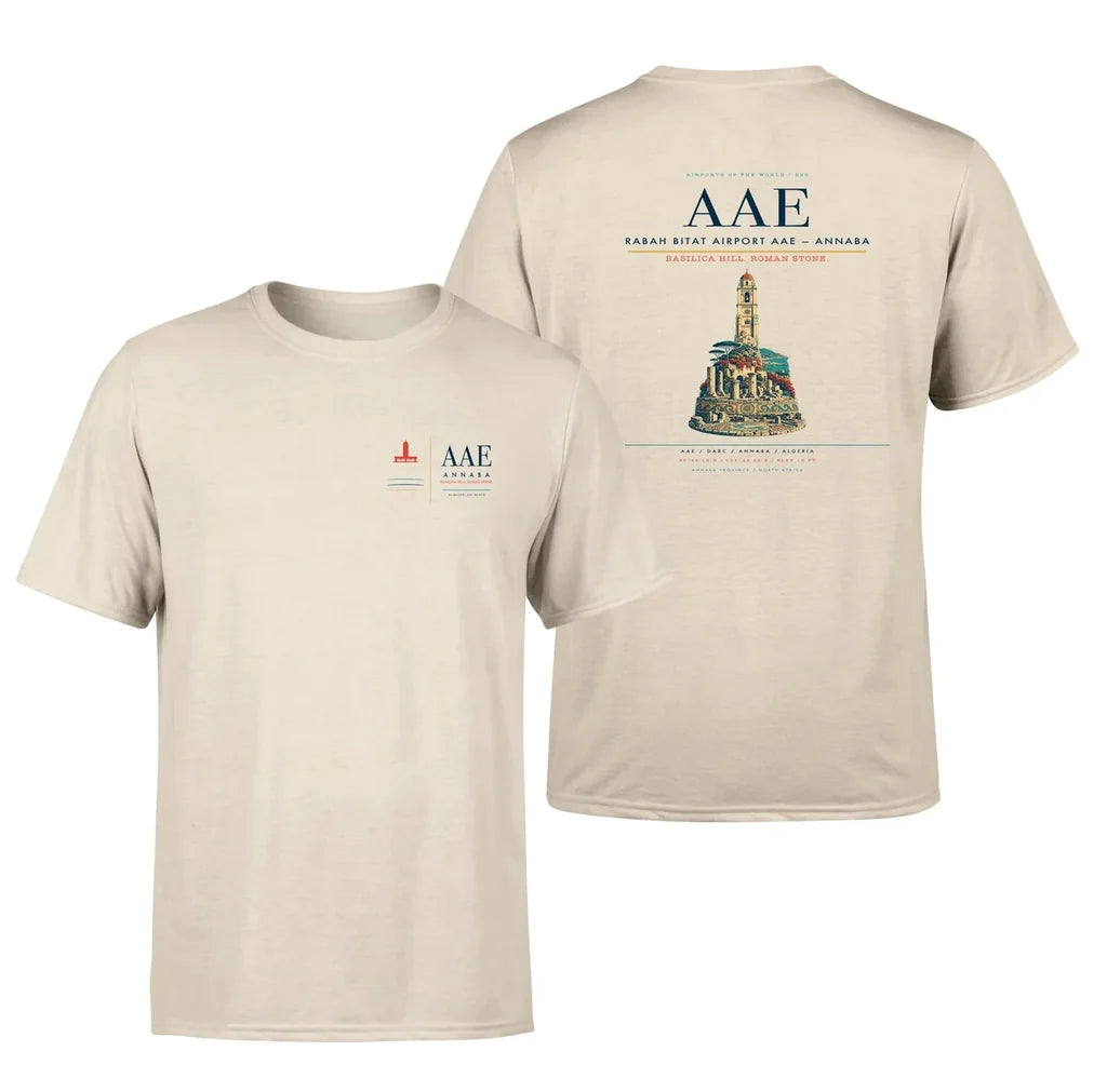 Rabah Bitat Airport (AAE) design printed on beige double-side t-shirt