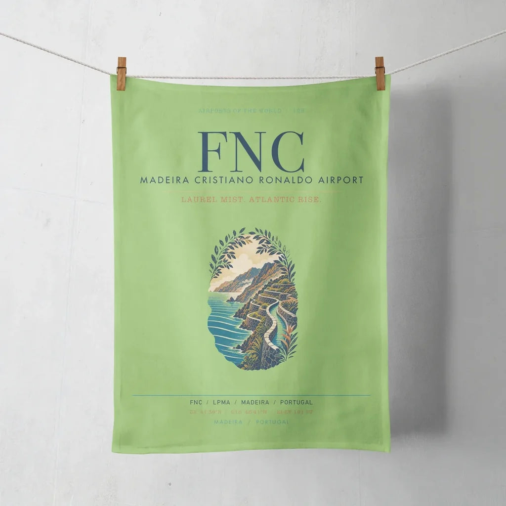 Madeira Cristiano Ronaldo Airport (FNC) design on light green towel