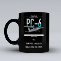 Thumbnail for Pilatus PC-6 Porter design on black ceramic mug, double-side print