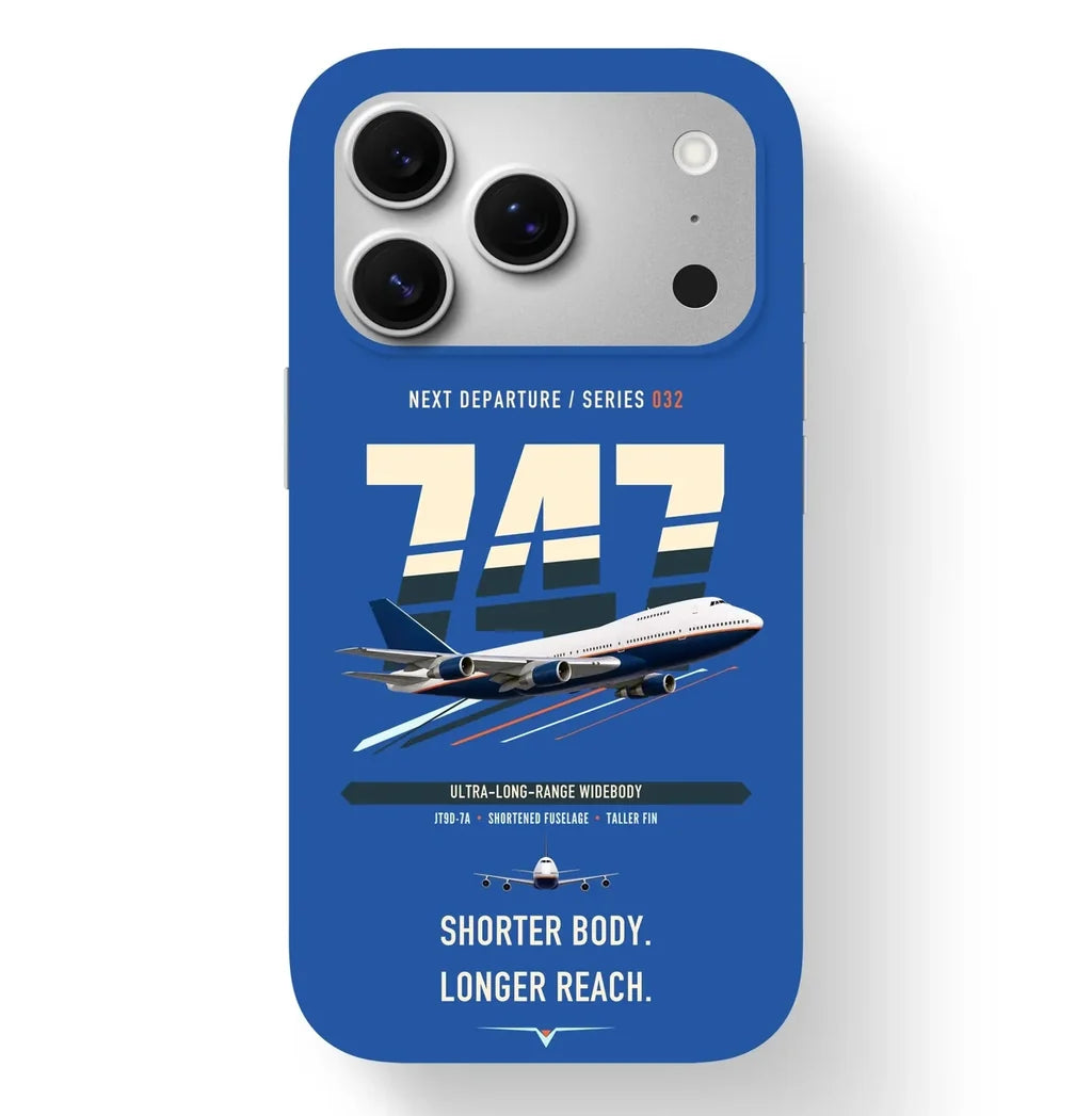 Boeing 747SP design on blue magsafe iphone case