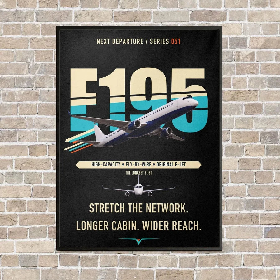 Embraer E195 vertical canvas print - framed - black background