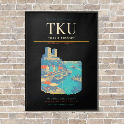 Turku Airport TKU vertical canvas print - framed - black background