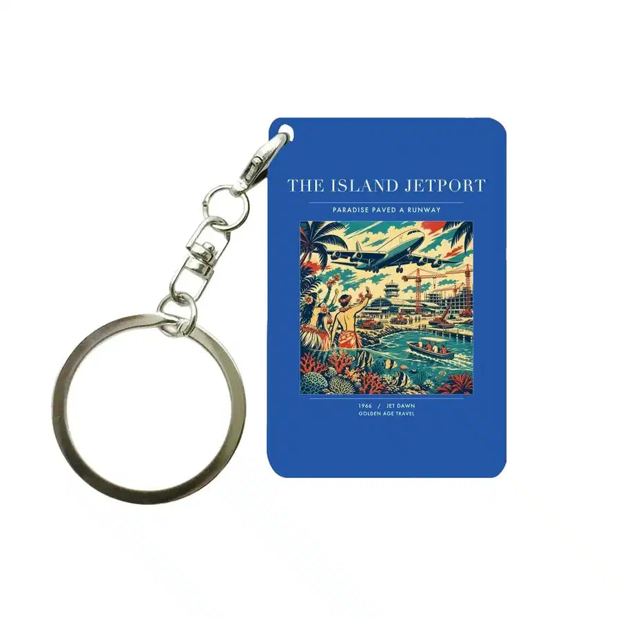 VINTAGE G4118 - The Island Jetport - Designed Key Chain design on blue