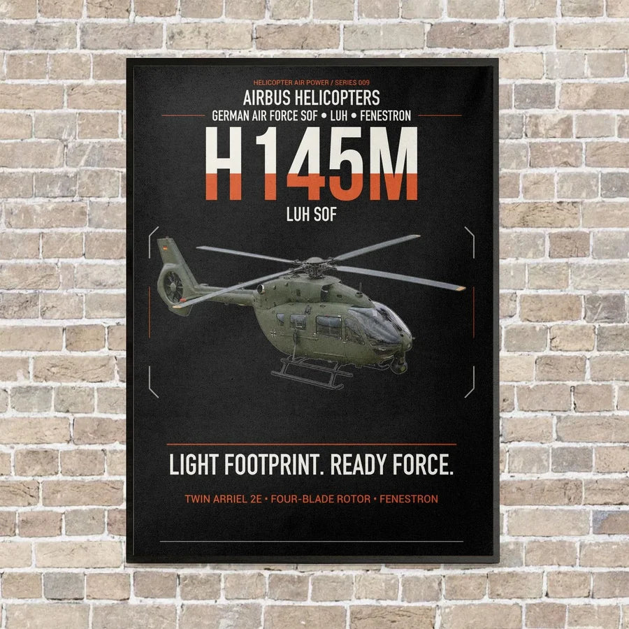 Airbus Helicopters H145M LUH SOF vertical canvas print - framed - black background