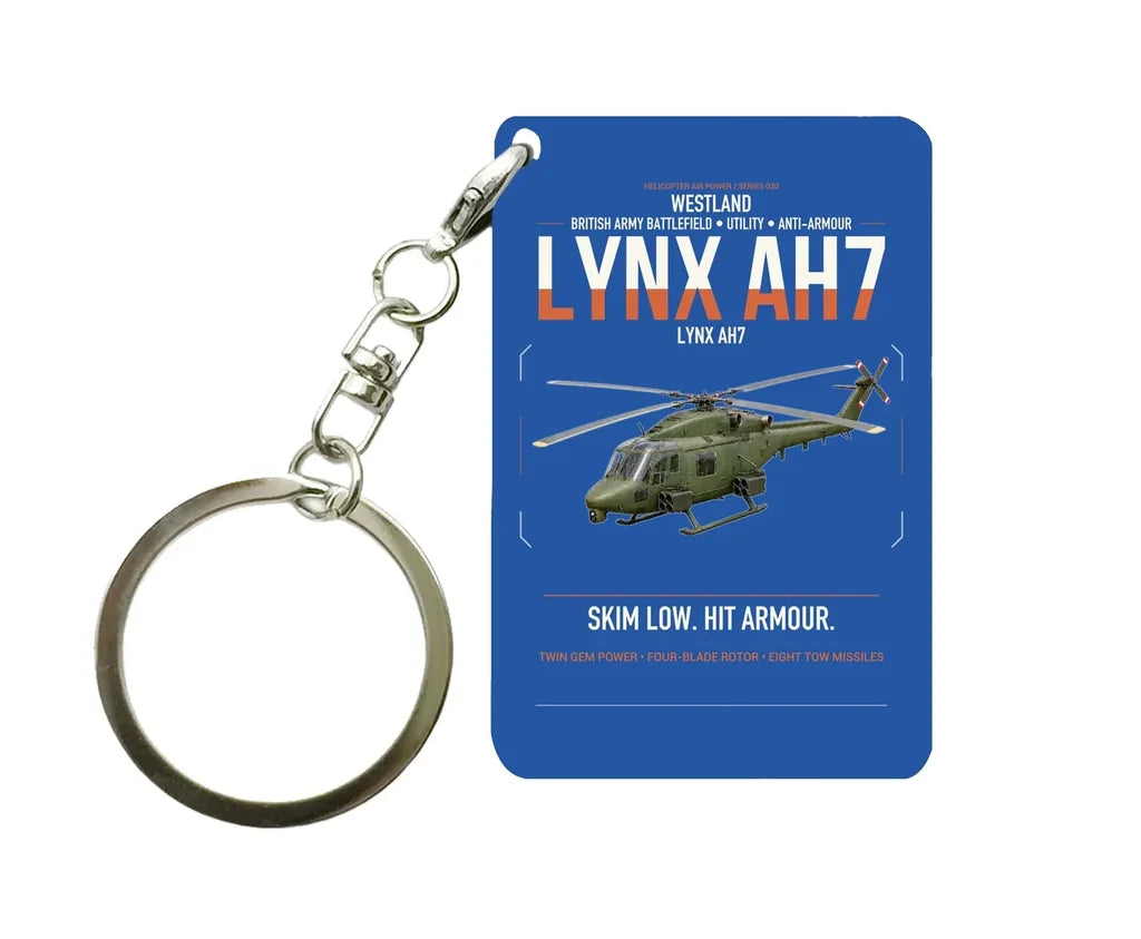 Westland Lynx AH7 design on blue designed key chain, double-side print