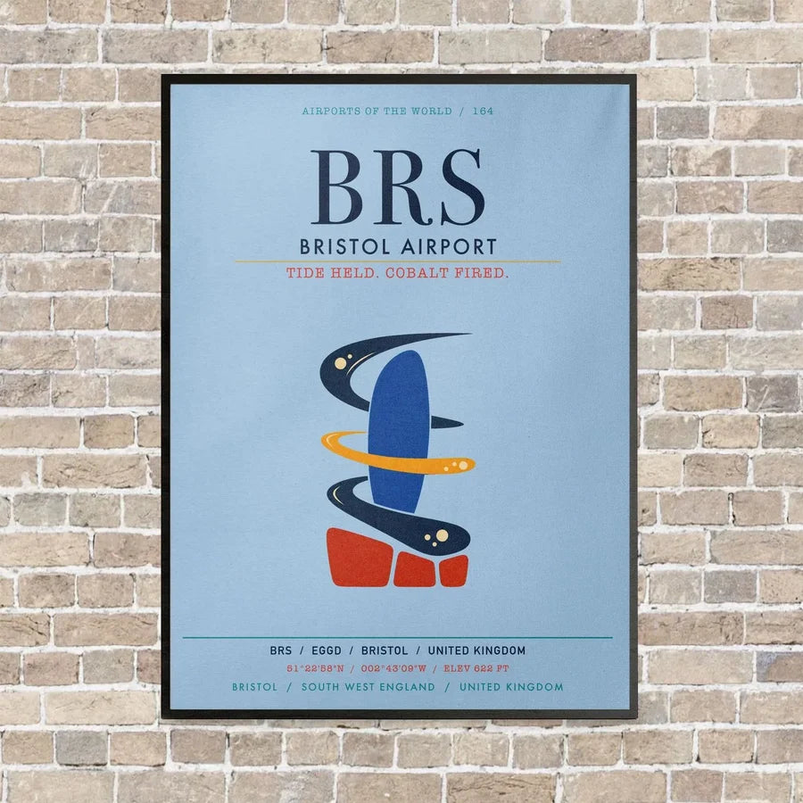 Bristol Airport BRS vertical canvas print - framed - light blue background