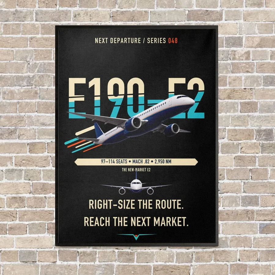 Embraer E190-E2 vertical canvas print - framed - black background