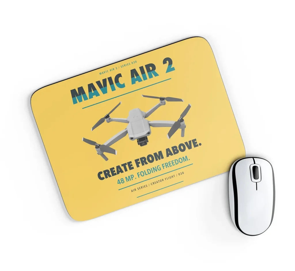 DJI Mavic Air 2 design on yellow rectangle mouse pad