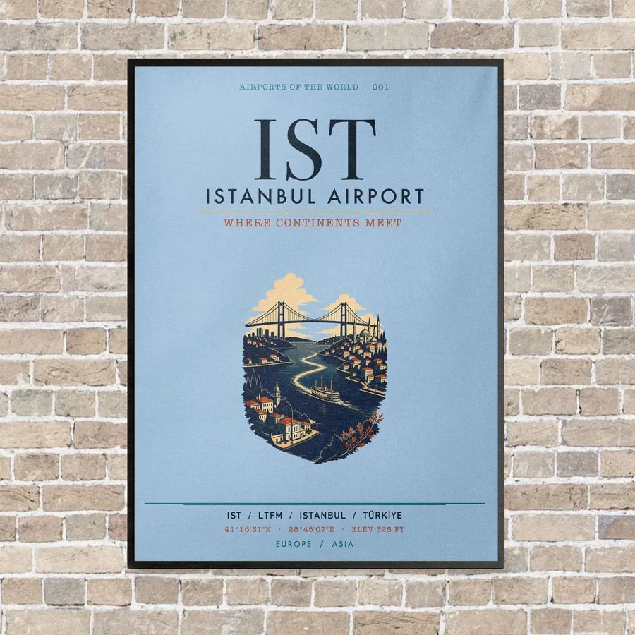 Istanbul Airport IST vertical canvas print - framed - light blue background