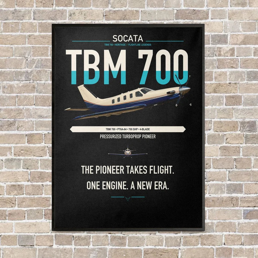 Socata TBM 700 vertical canvas print - framed - black background