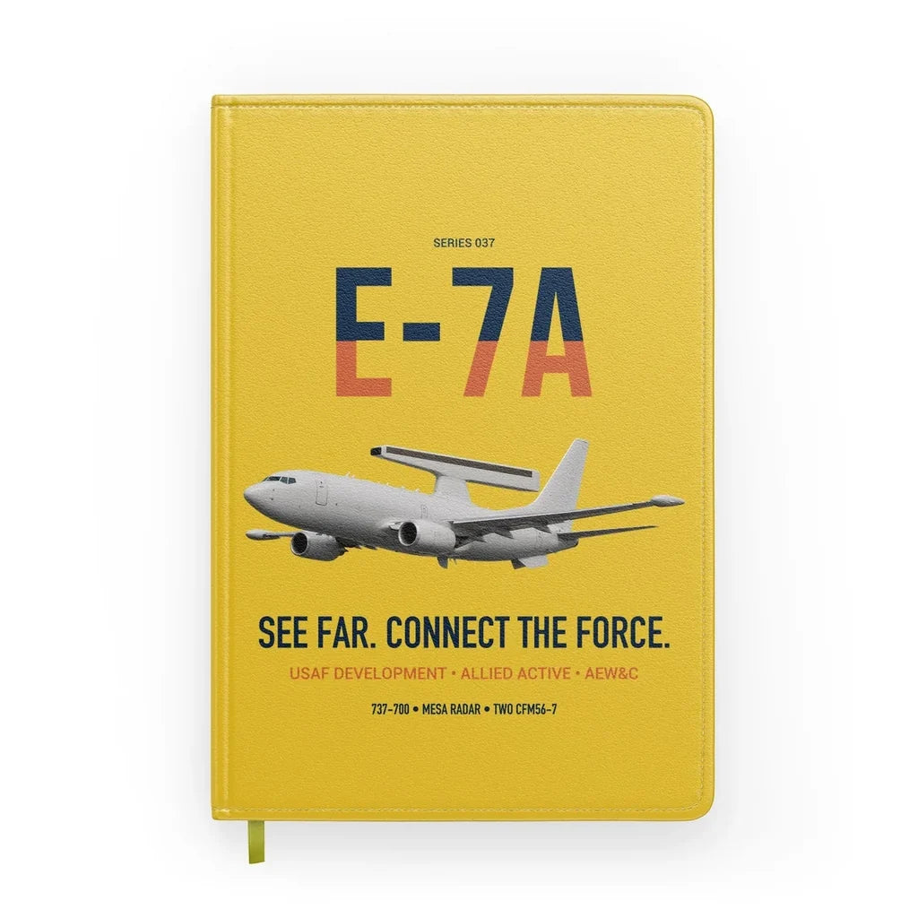 E-7A Wedgetail design on yellow notebook