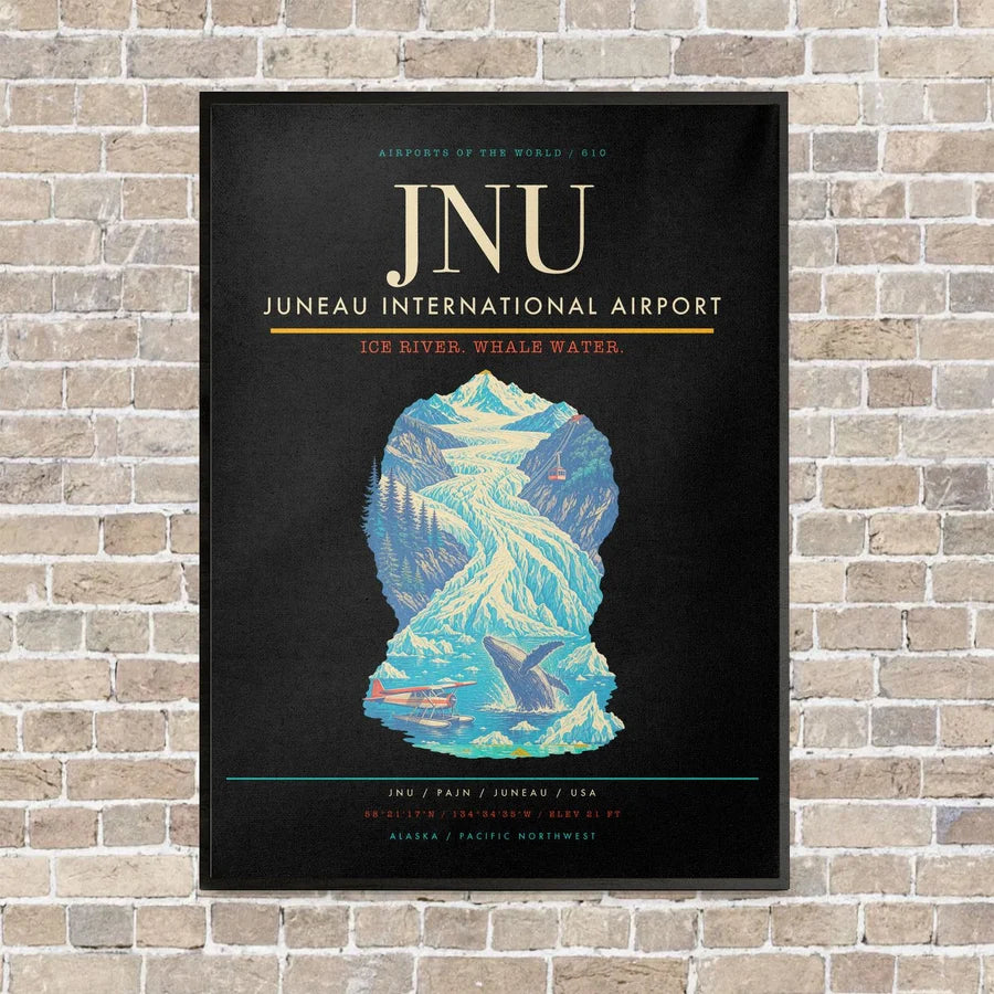 Juneau International Airport JNU vertical canvas print - framed - black background