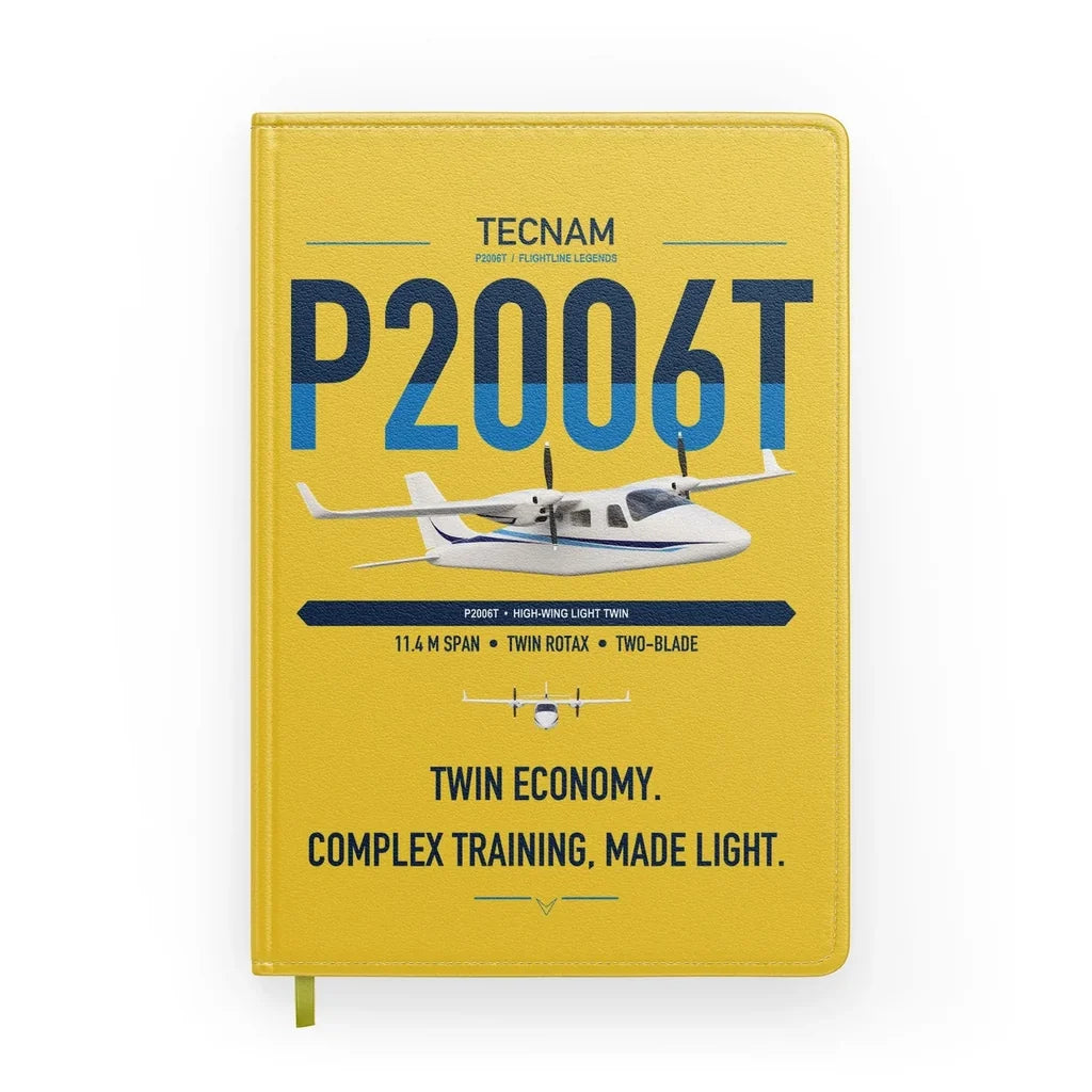 Tecnam P2006T design on yellow notebook