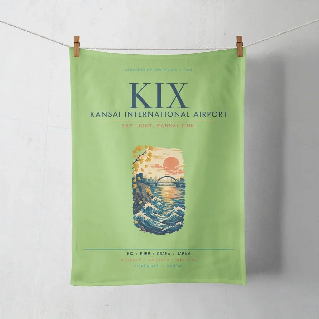 Osaka Kansai International Airport (KIX) design on light green towel