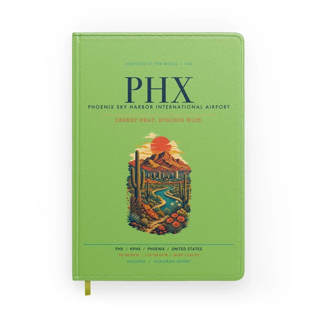 Phoenix Sky Harbor International Airport (PHX) design on light green notebook