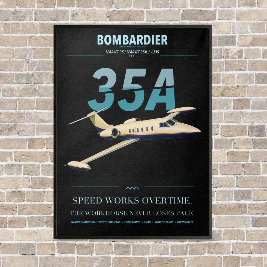 Bombardier Learjet 35A vertical canvas print - framed - black background