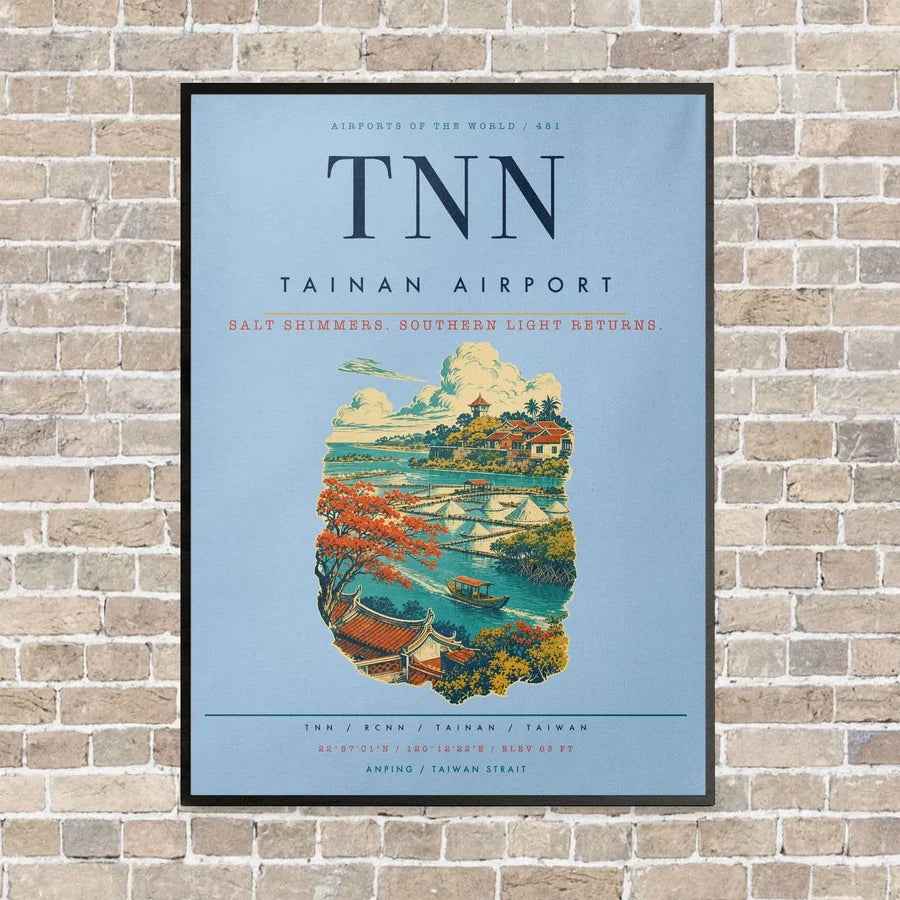 Tainan Airport TNN vertical canvas print - framed - light blue background