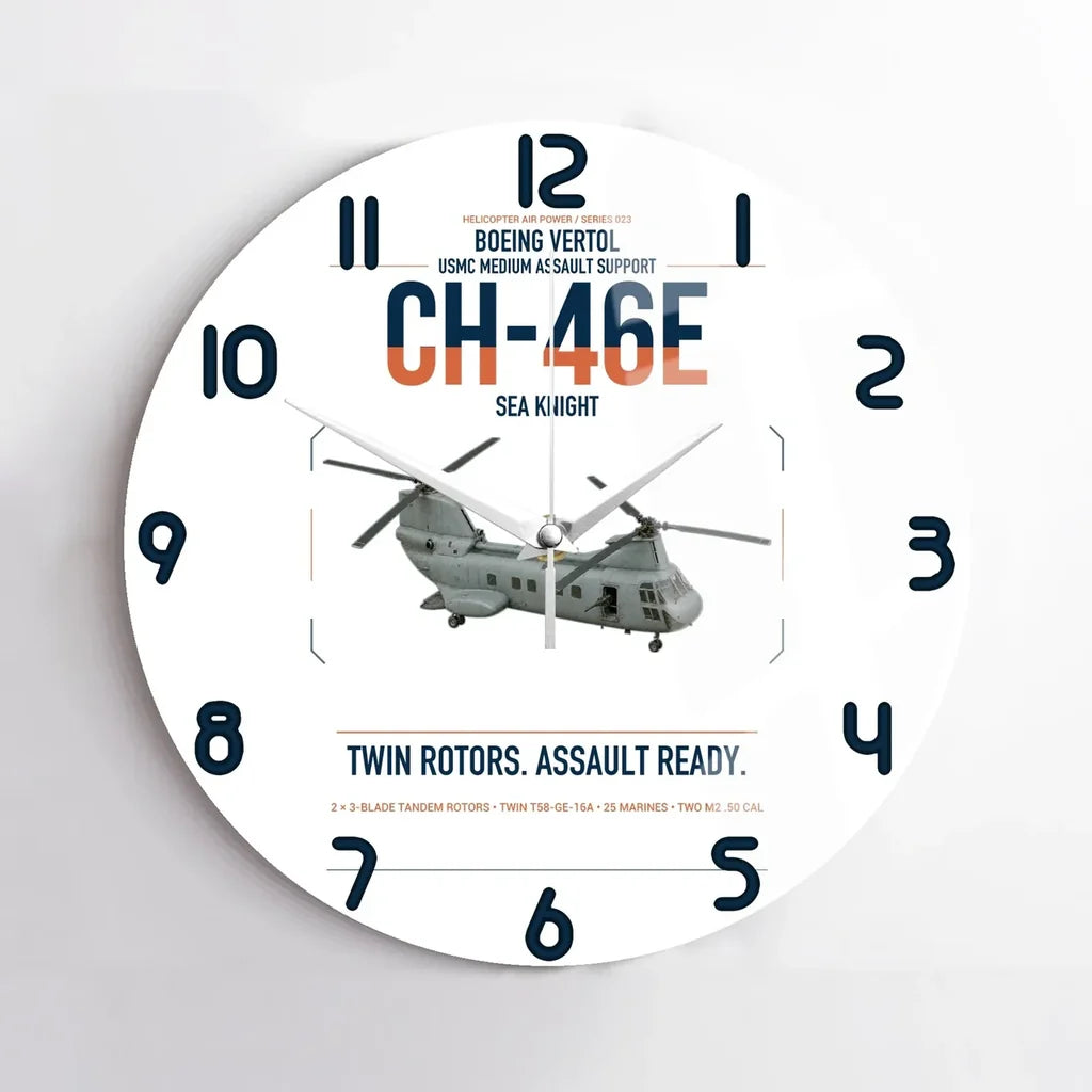 Boeing Vertol CH-46E Sea Knight design on white no frame wall clock