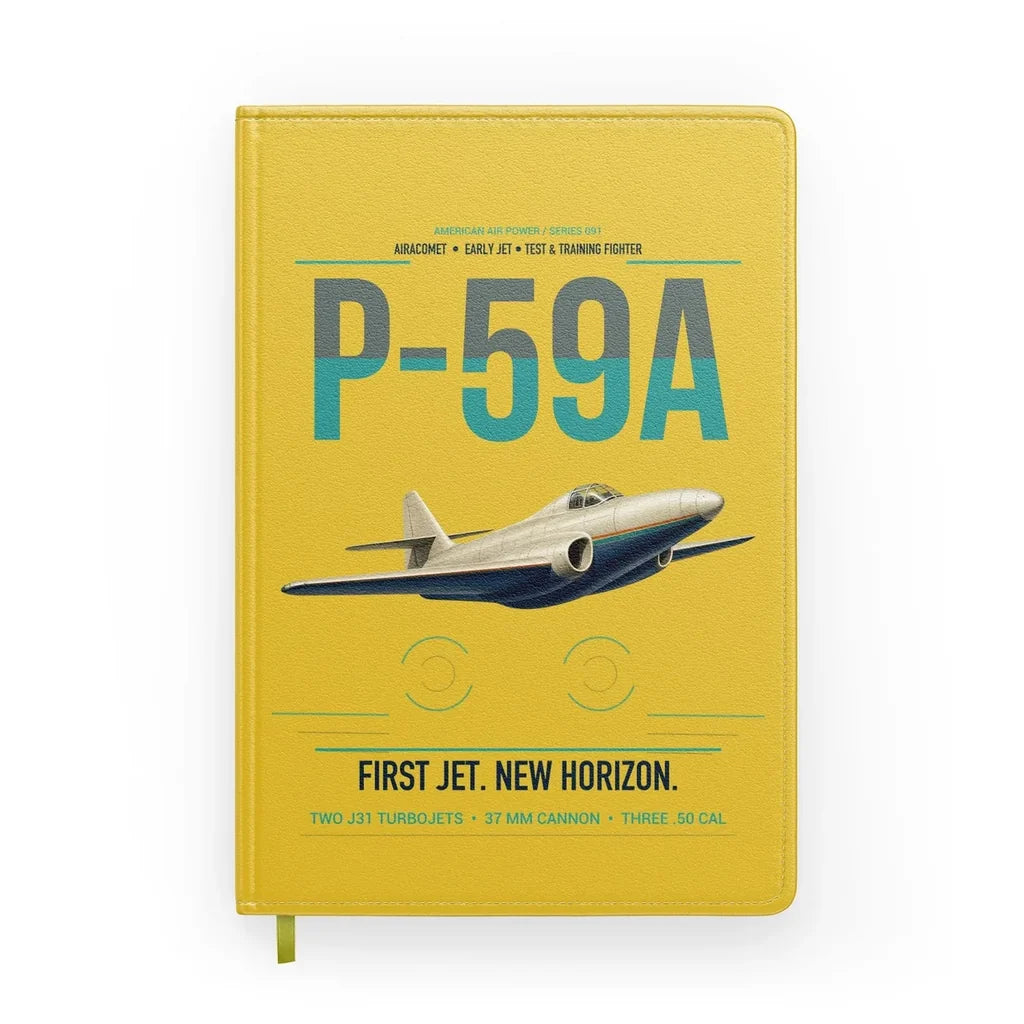 P-59A Airacomet design on yellow notebook