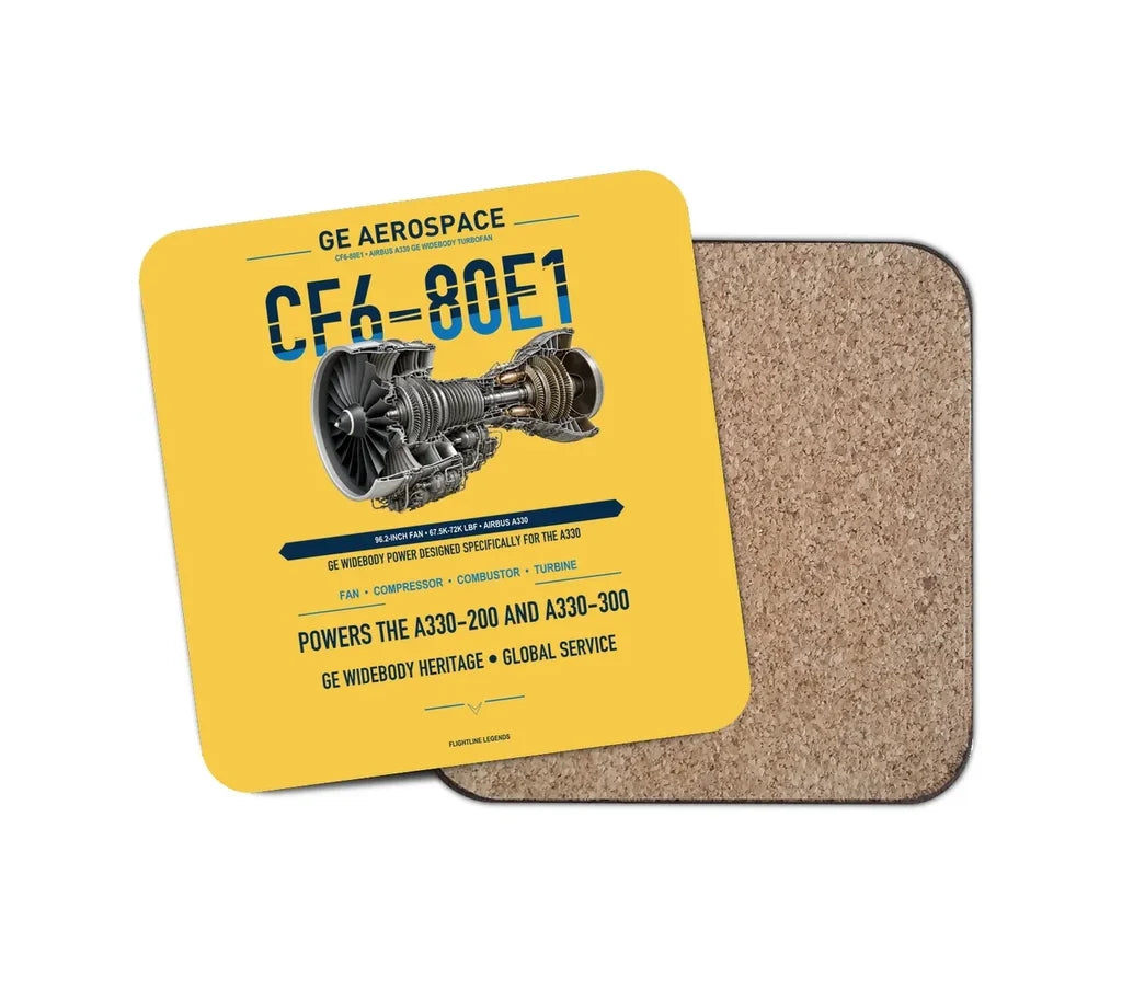 CF6-80E1 design on yellow 1 piece coaster