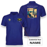 Thumbnail for VINTAGE G4377 - The Airport Barber - Double-Side Polo T-Shirt design on blue+name