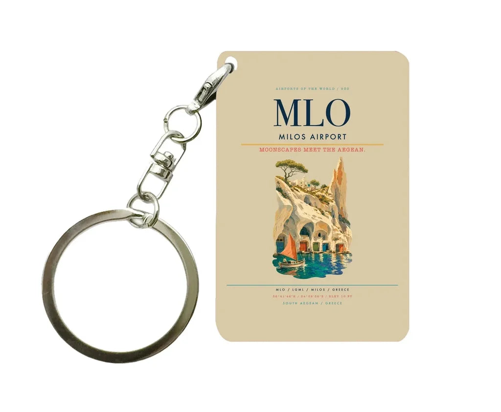 Milos Airport (MLO) design on beige key chain