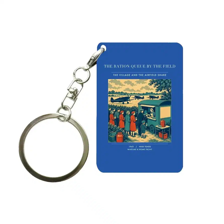 VINTAGE G4522 - The Ration Queue By The Field - Designed Key Chain design on blue