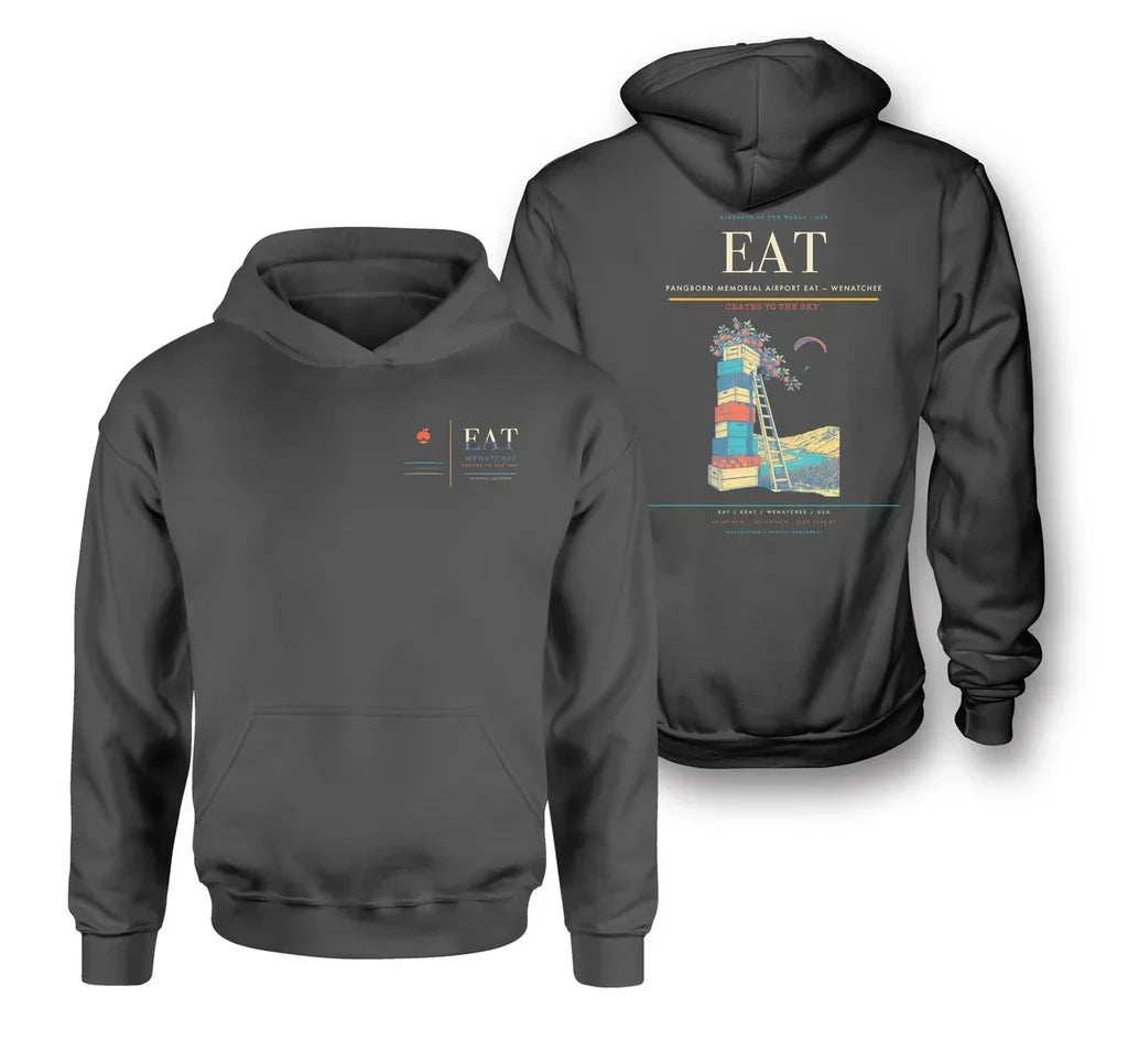 Pangborn Memorial Airport (EAT) design on dark gray double-side hoodie
