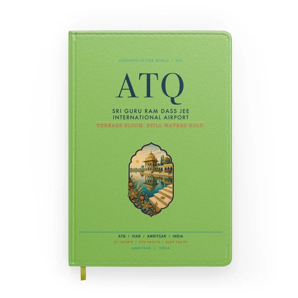 Sri Guru Ram Dass Jee International Airport Amritsar (ATQ) design on light green notebook