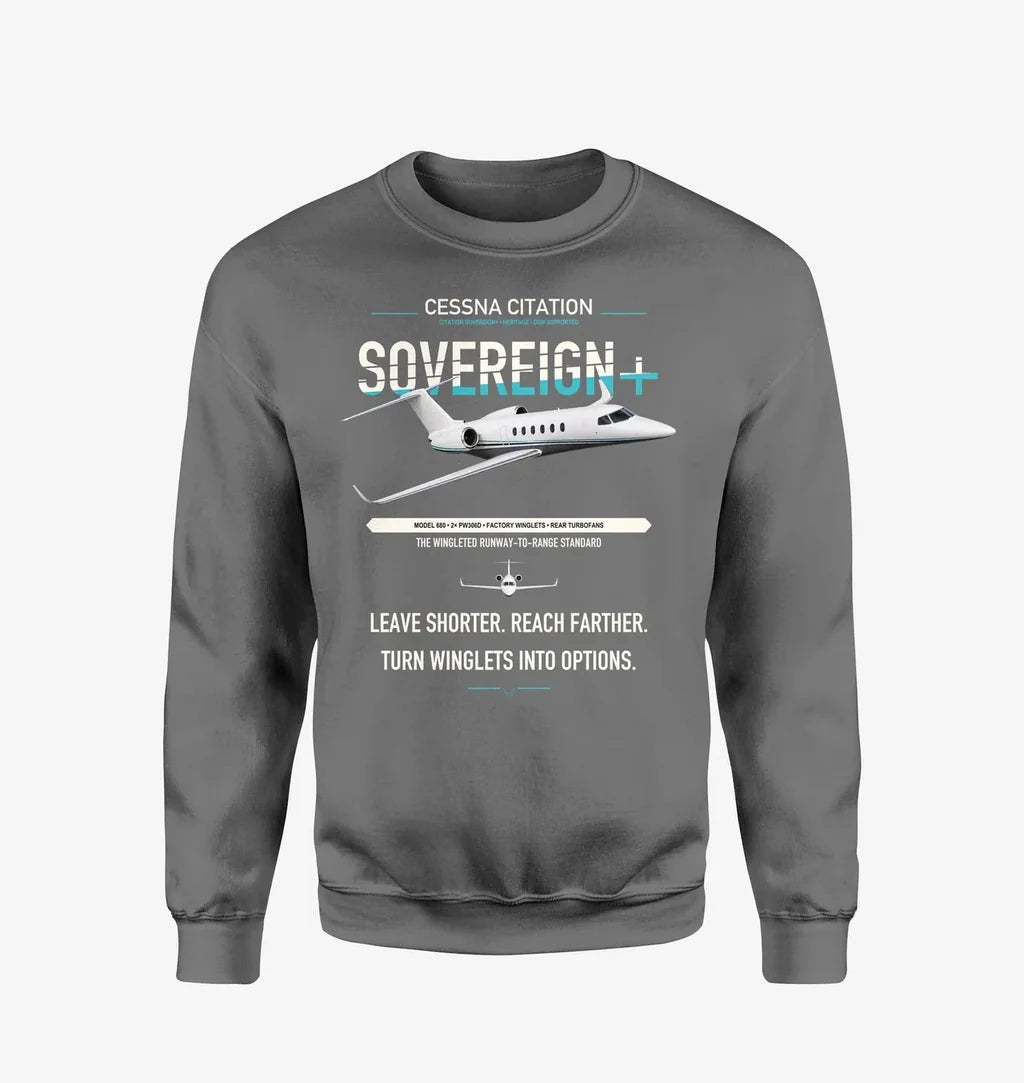 Cessna Citation Sovereign+ design on gray sweatshirt