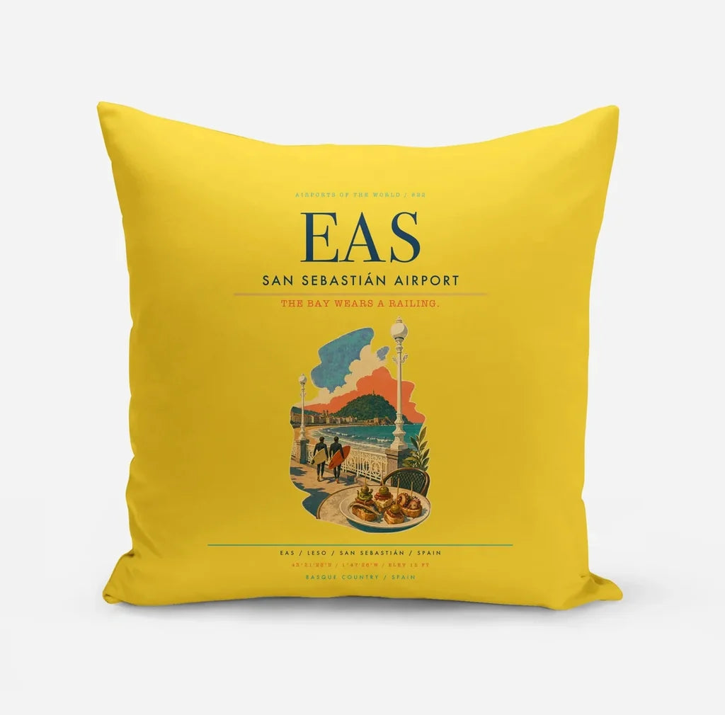 San Sebastián Airport (EAS) design on yellow pillow
