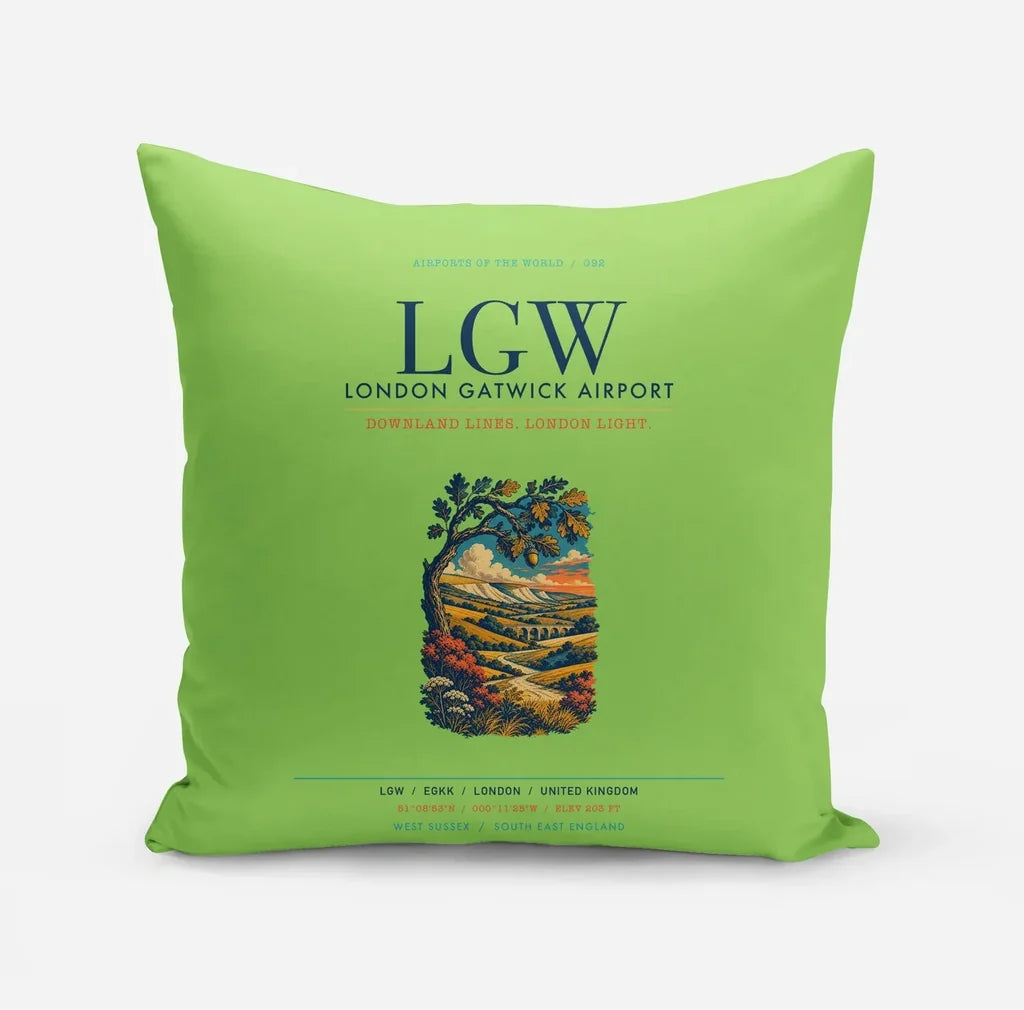 London Gatwick Airport (LGW) design on light green pillow