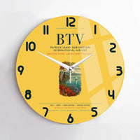 Thumbnail for Patrick Leahy Burlington International Airport (BTV) design on yellow no frame wall clock