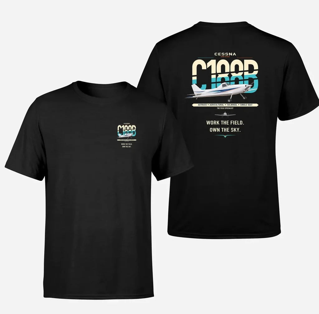 Cessna A188B AgTruck design on black t-shirt, double-side print