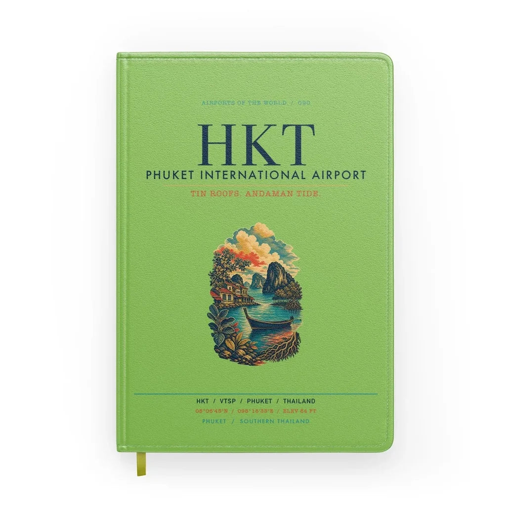 Phuket International Airport (HKT) design on light green notebook
