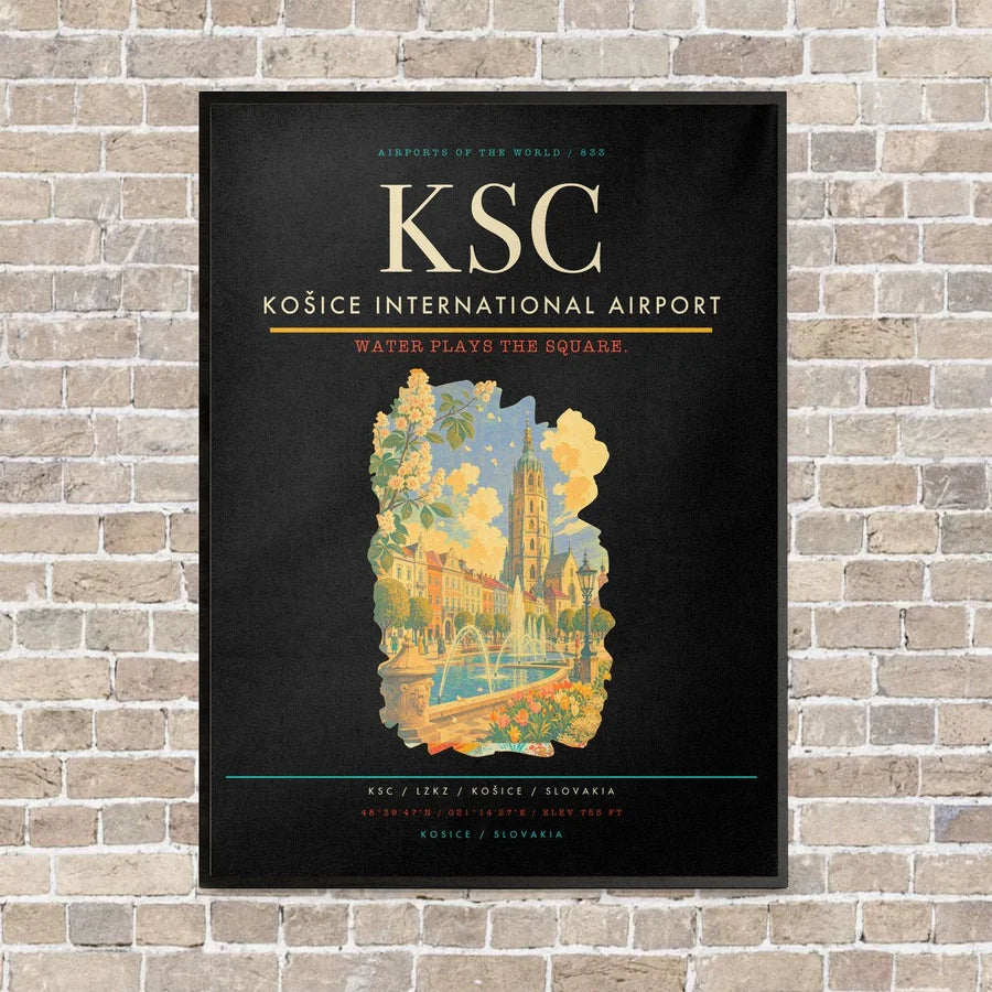 Košice International Airport KSC vertical canvas print - framed - black background
