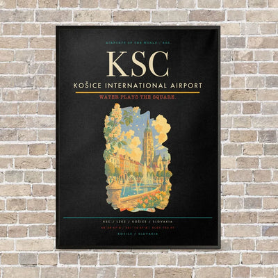 Košice International Airport KSC vertical canvas print - framed - black background