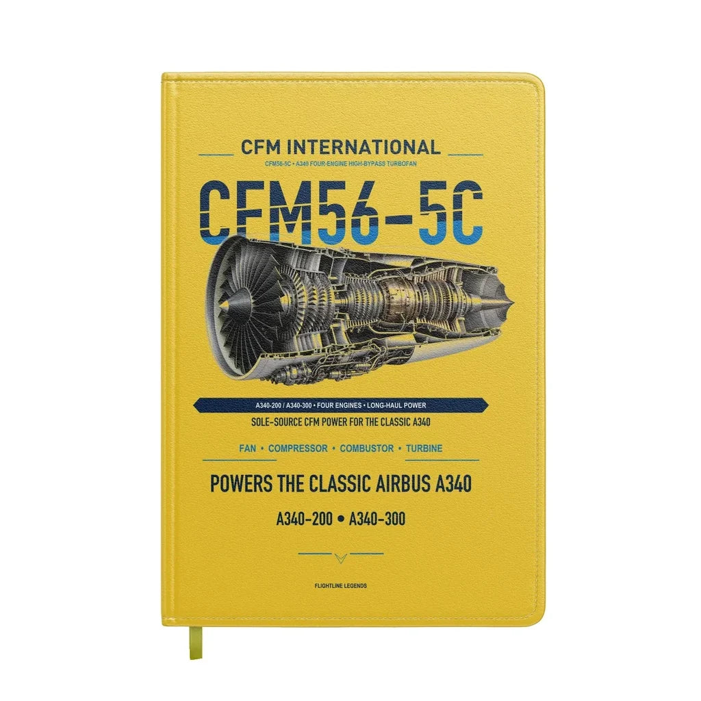 CFM56-5C design on yellow notebook